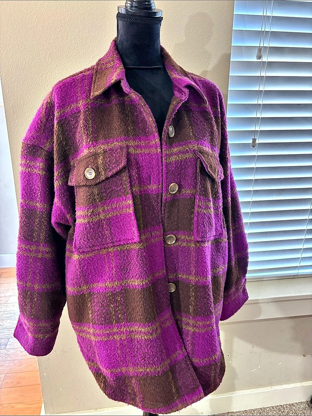 Good American Plaid jacket in Purple & Brown Size 1/2